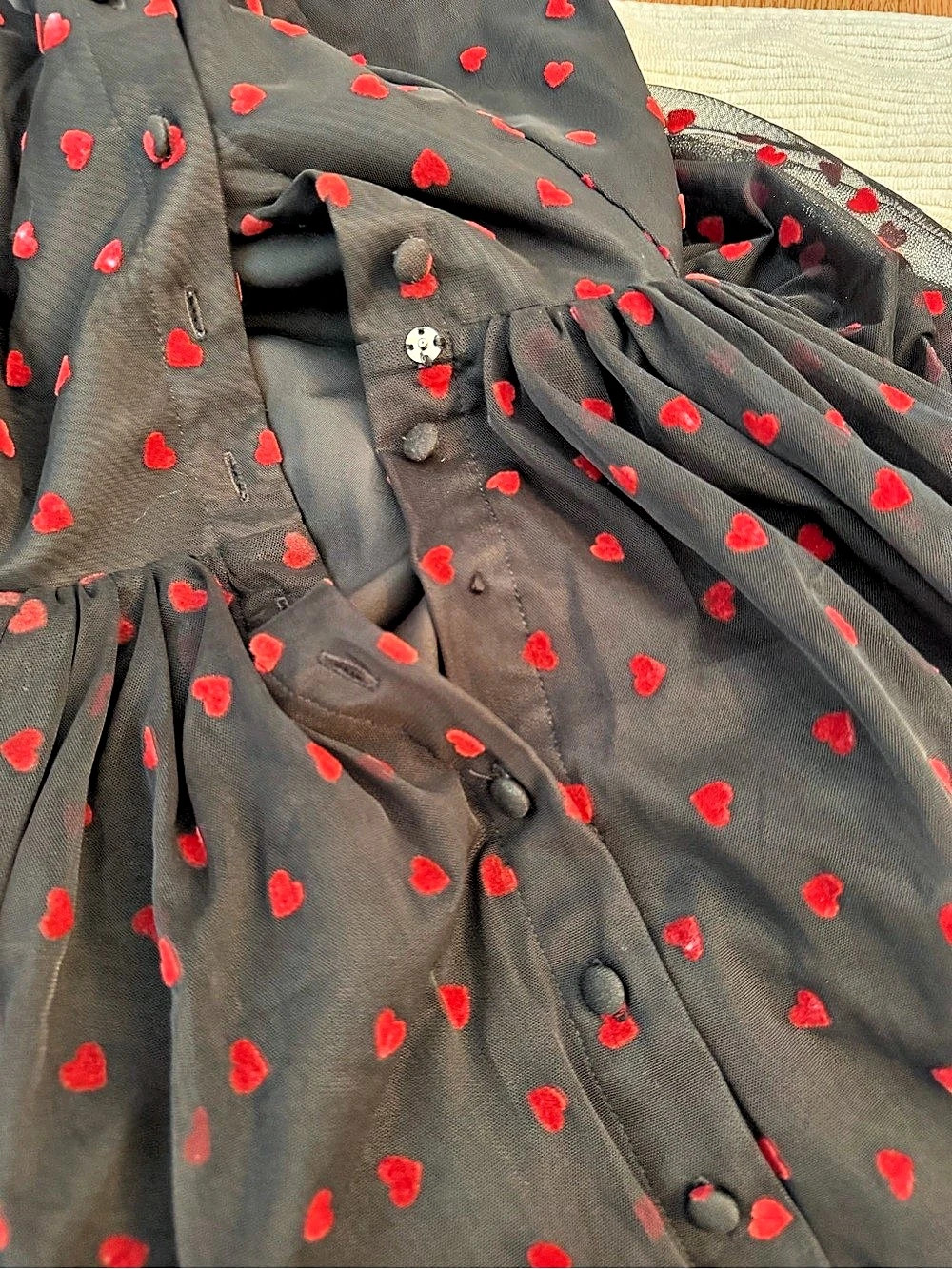 The Vintage Shop Black Red Heart Mesh Dress Size S/4 Retro Romantic - Picture 8 of 8